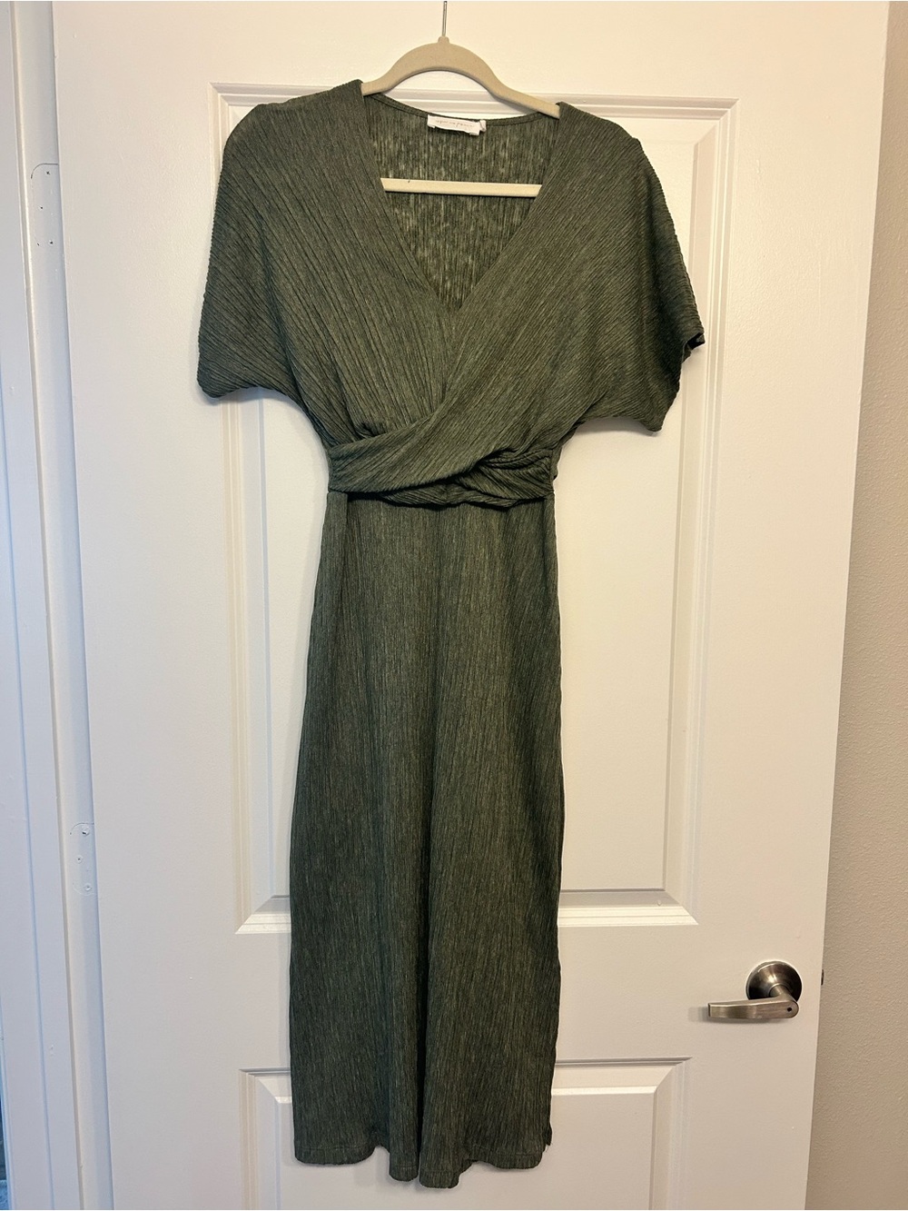 All in Favor Olive Green Wrap-Style Midi Dress